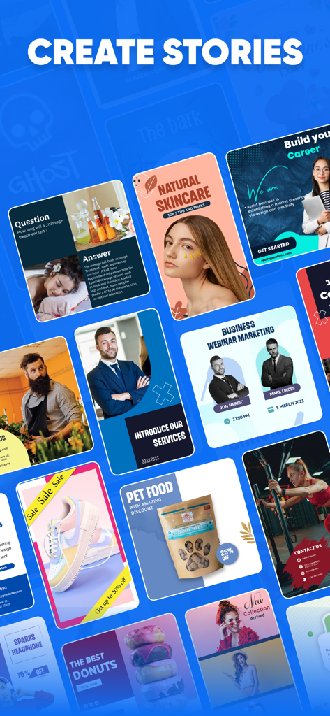 Poster Maker: & Flyer Maker - Une variété de modèles de conception de stories pour les réseaux sociaux et de flyers.