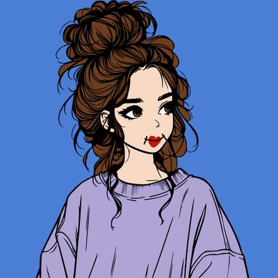 realistic girl with messy bun and oversized clothing