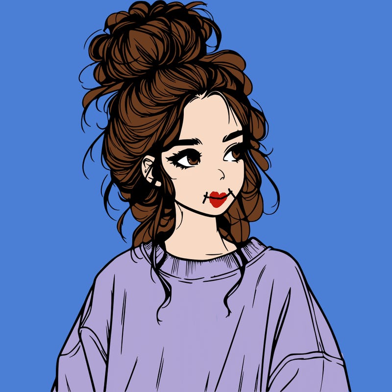 realistic girl with messy bun and oversized clothing