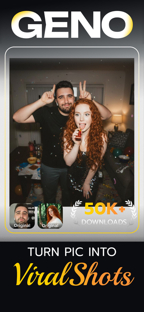 Geno: Trend AI Photo Face Swap - Geno app interface showing AI photo face swap feature for creating viral social media content