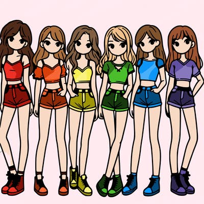 a group of girls wearing crop tops and shorts