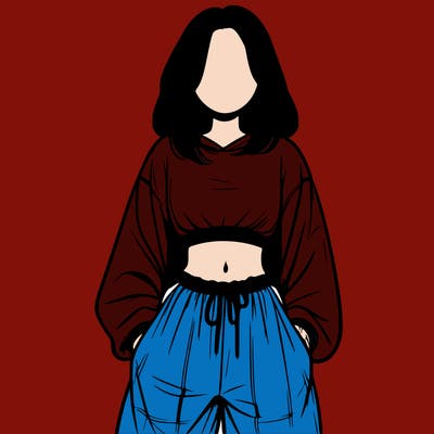 realistic girl faceless with baggy pants and a crop top