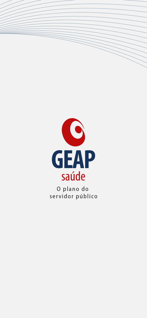 GEAP Beneficiário - Tela de abertura do aplicativo GEAP Saúde apresentando o logotipo e o slogan para servidores públicos