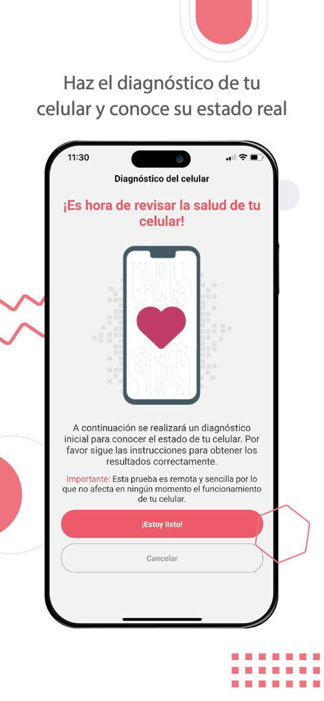 GivU - GivU app screen showing the mobile phone diagnostic and health check interface