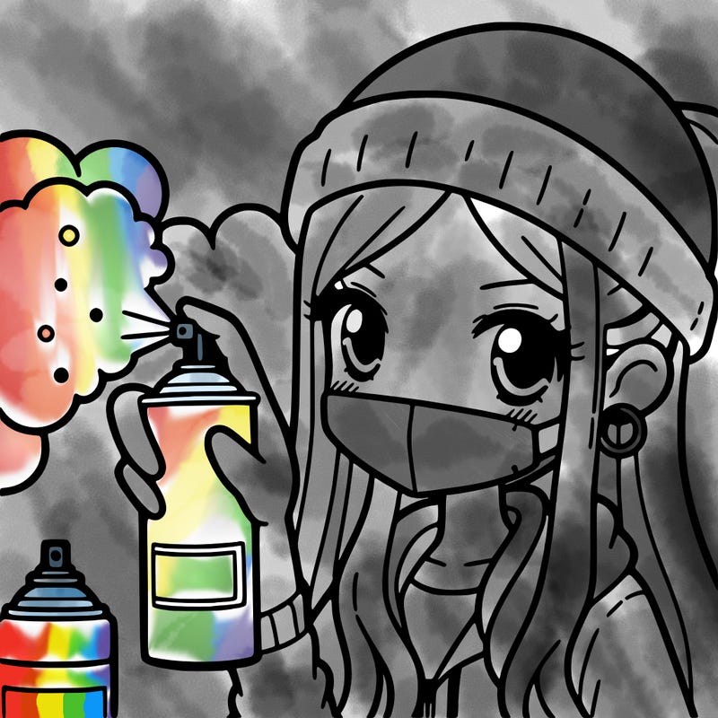 women spray, painting