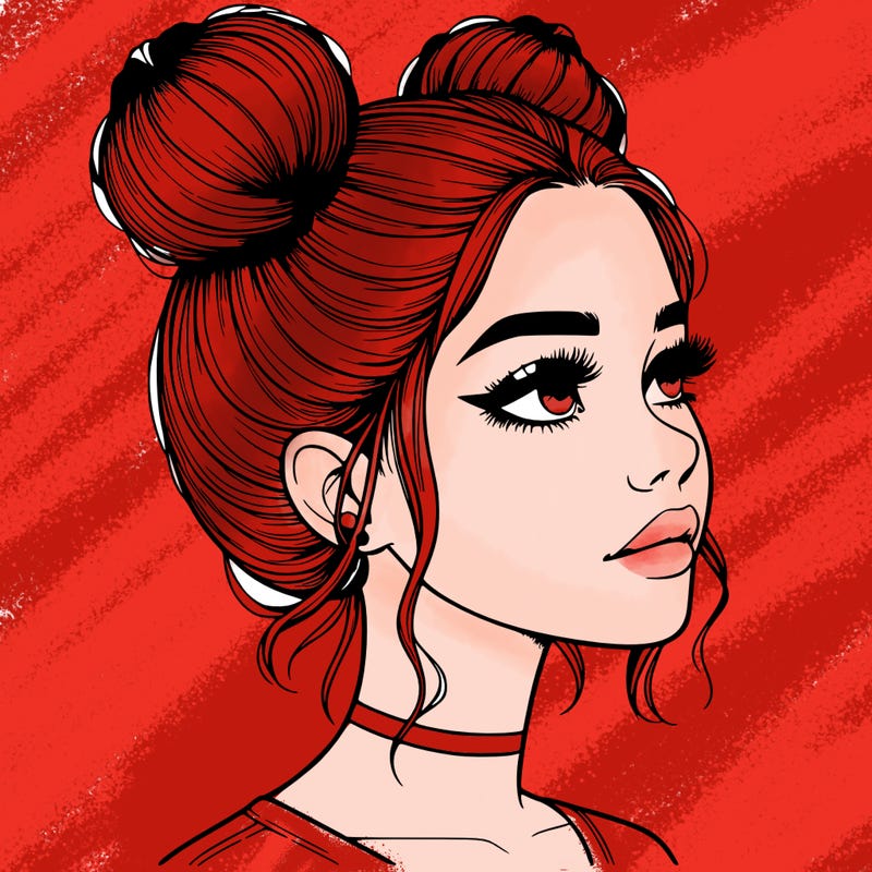 realistic girl with buns on the top of her head