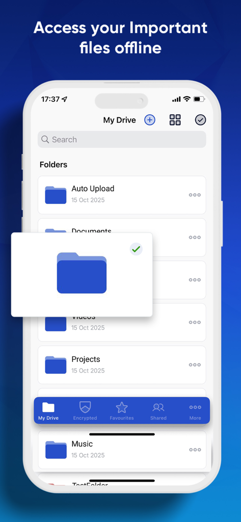 Icedrive – Cloud Storage - Icedrive mobile app interface showing folders available for offline access