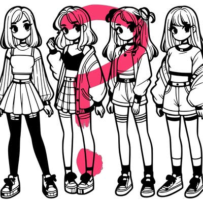 one girl with crop-top shirt and a jacket with a skirt, long socks and another girl with a shirt and pants with a jacket