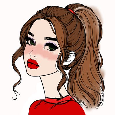 realistic girl with a ponytail on her hair and lips