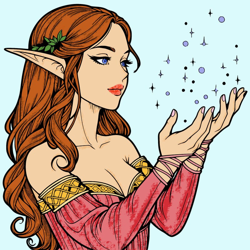 realistic elf girl doing magic
