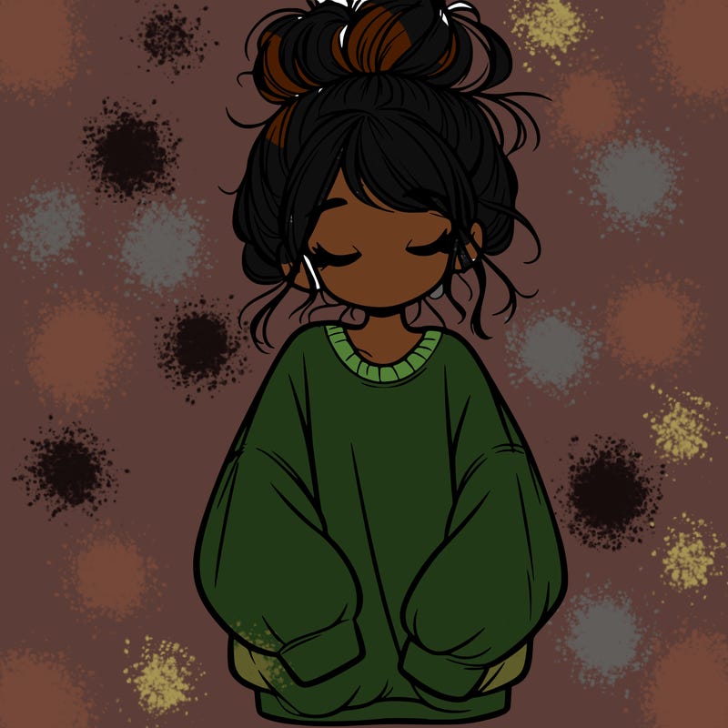 girl with baggy sweatshirt and messy bun