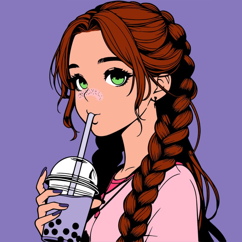 realistic girl with braided hair drinking boba