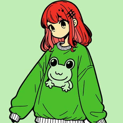 girl wearing frogging sweatshirt