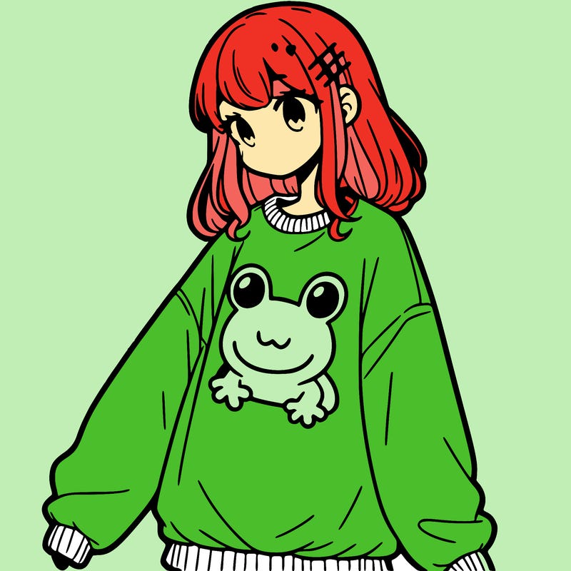 girl wearing frogging sweatshirt
