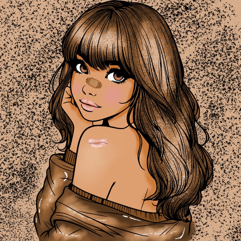 realistic girl with bangs looking over her shoulder