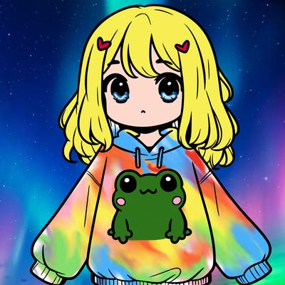 girl wearing frogging sweatshirt