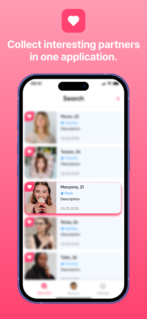 TrueLink - A smartphone screen displaying the TrueLink app with a list of organized personal profiles.