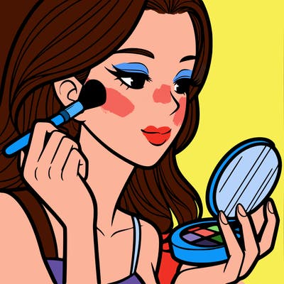 little girl putting on makeup