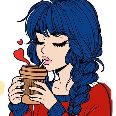 realistic girl drinking coffee