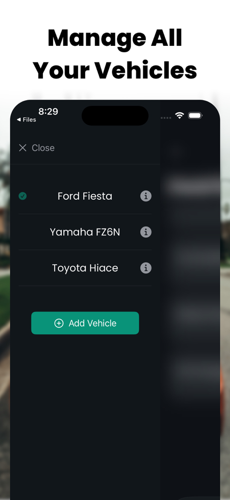 Car Maintenance: ServiceLog - Interface for managing multiple vehicles in the ServiceLog app.