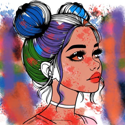 realistic girl with buns on the top of her head