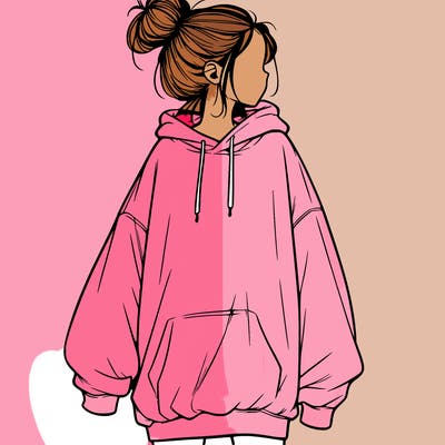 realistic girl with a oversized sweatshirt on and a bun