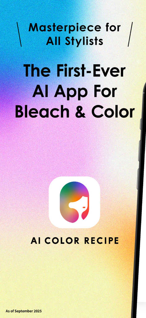 AI Color Recipe - AI Color Recipe app promotional screen for hair stylists and color professionals featuring AI bleach and color tools.
