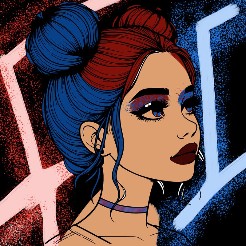 realistic girl with buns on the top of her head