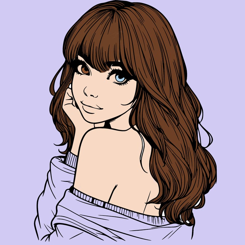realistic girl with bangs looking over her shoulder