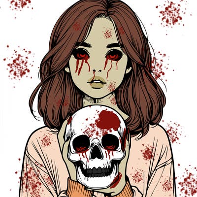 realistic girl holding a skull
