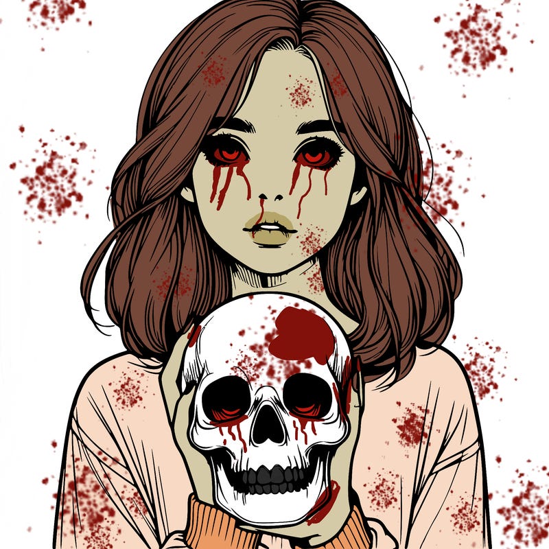 realistic girl holding a skull