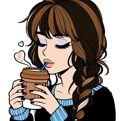 realistic girl drinking coffee