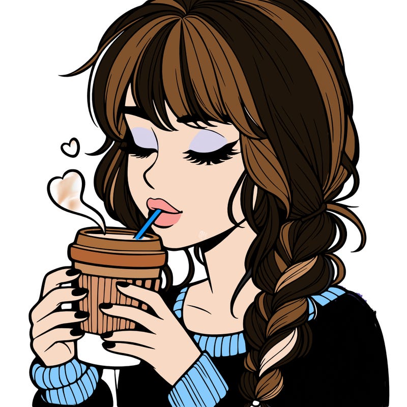 realistic girl drinking coffee