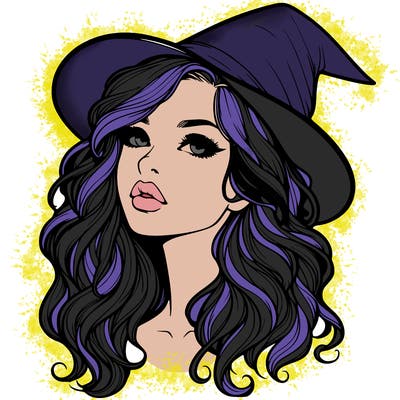 realistic witch girl with wavy hair and lips