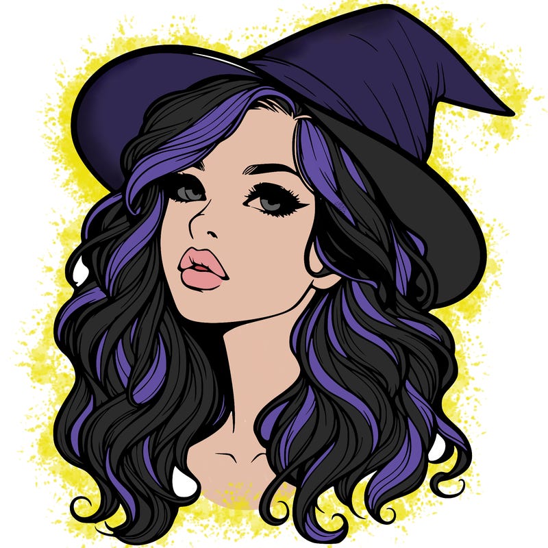 realistic witch girl with wavy hair and lips