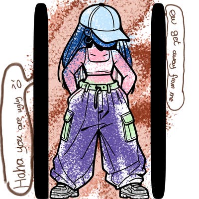 a girl with baggy pants and a crop top