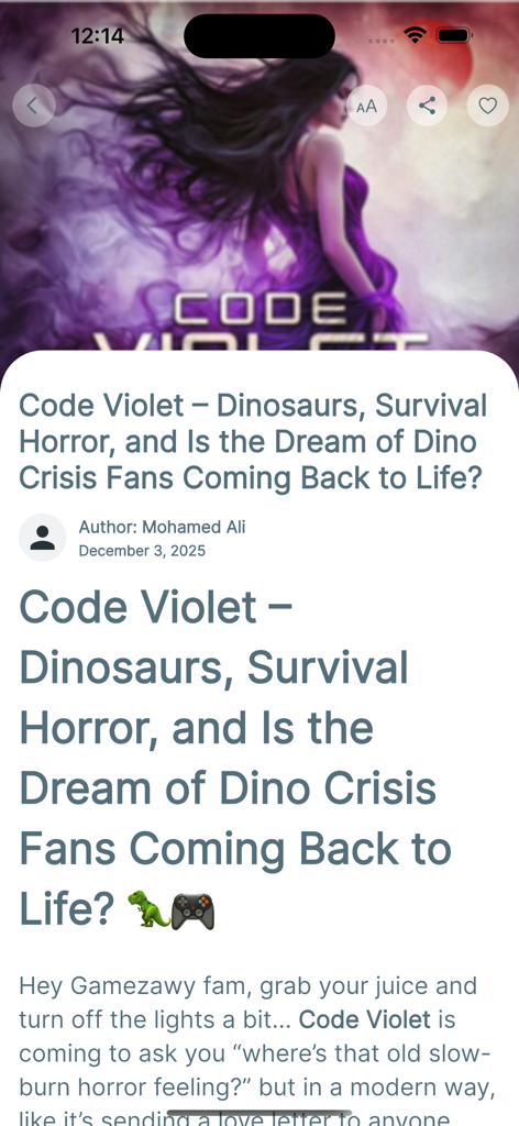 Gamezawy Magazine - Vista previa de artículo para la reseña del juego Code Violet en la aplicación Gamezawy Magazine.