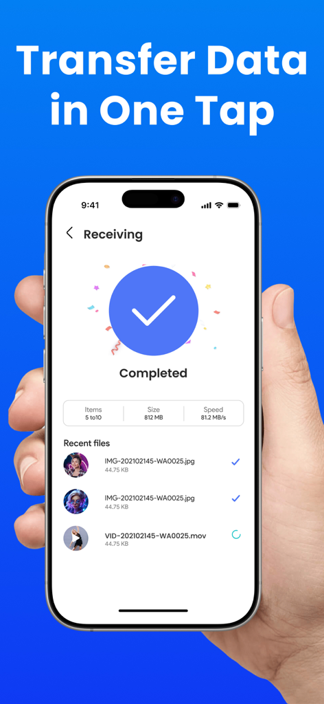 Smart Switch Phone Transfer - Un smartphone mostrando una pantalla de transferencia de datos completada en la aplicación Smart Switch