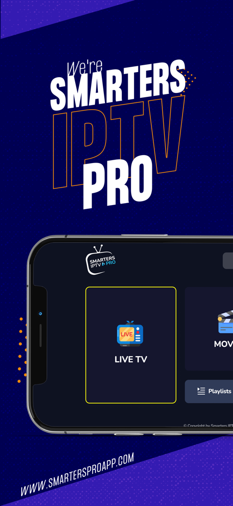 Interface de l'application Smarters IPTV Pro sur l'écran d'un smartphone, montrant la section TV en direct.