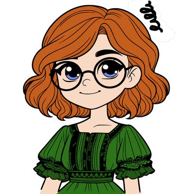 one girl with medium short hair, which are wavy. she has round glasses. she wears a latina outfit.