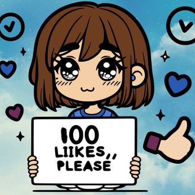 a girl with a sign saying 100 likes, please