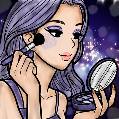 little girl putting on makeup