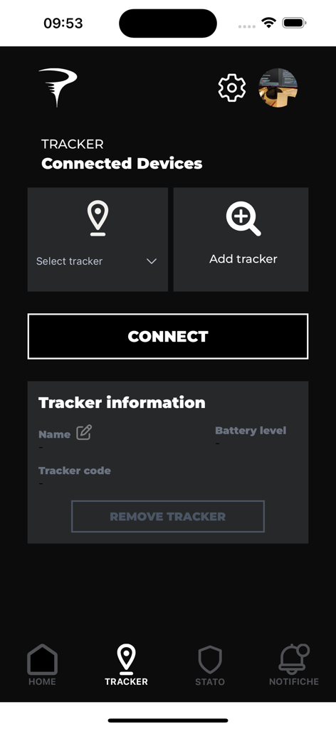 Detect-You - Detect-You app interface for managing and connecting bike GPS trackers.