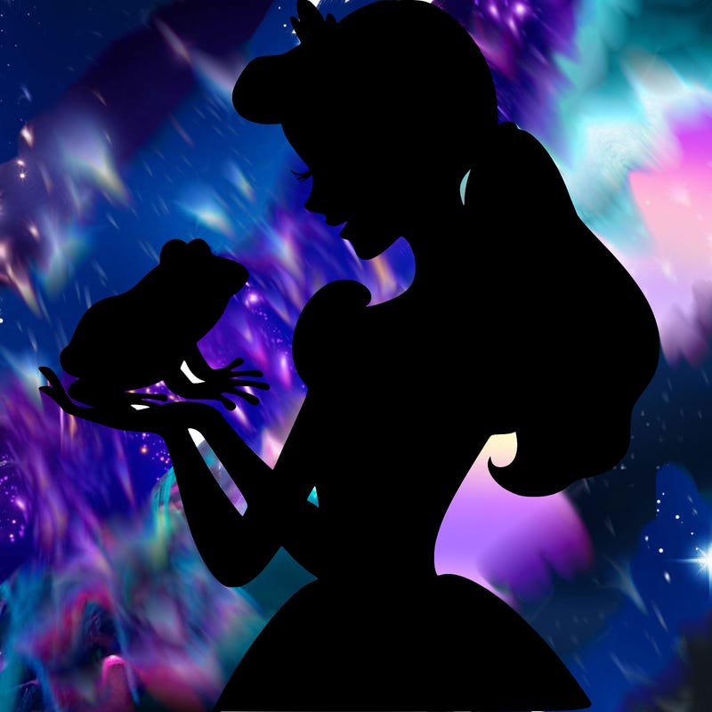 a shadow of a princess holding a frog realistic