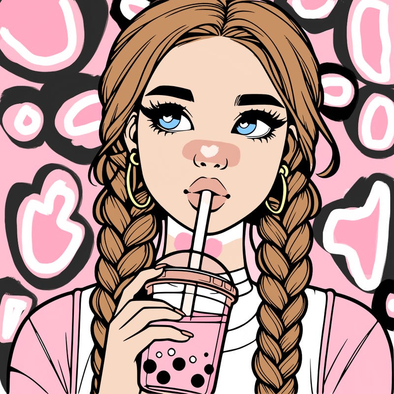 realistic girl with braided hair drinking boba