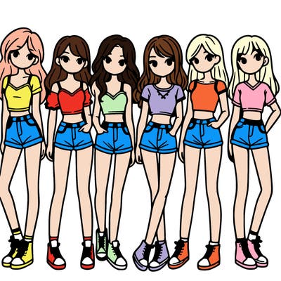 a group of girls wearing crop tops and shorts
