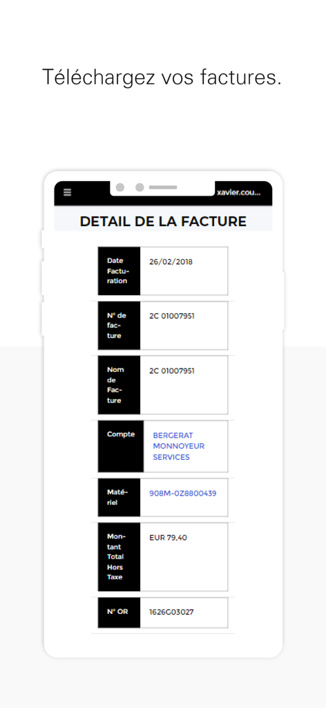 Espace client My Bergerat - Digital invoice details view in the My Bergerat mobile app
