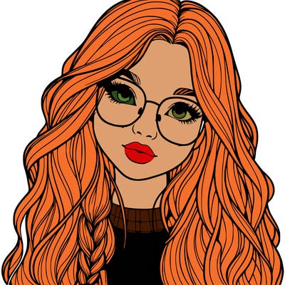 girl with long hair and freckles and glasses realistic
