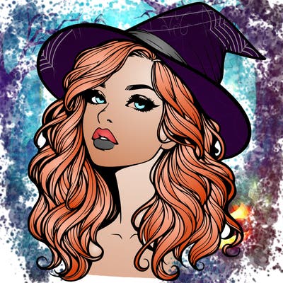 realistic witch girl with wavy hair and lips