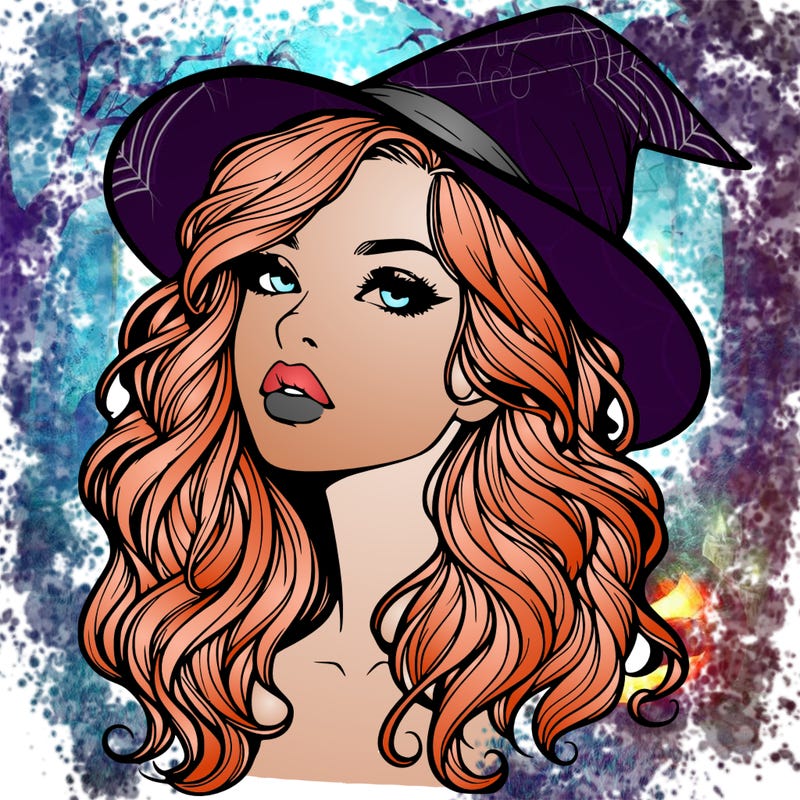 realistic witch girl with wavy hair and lips
